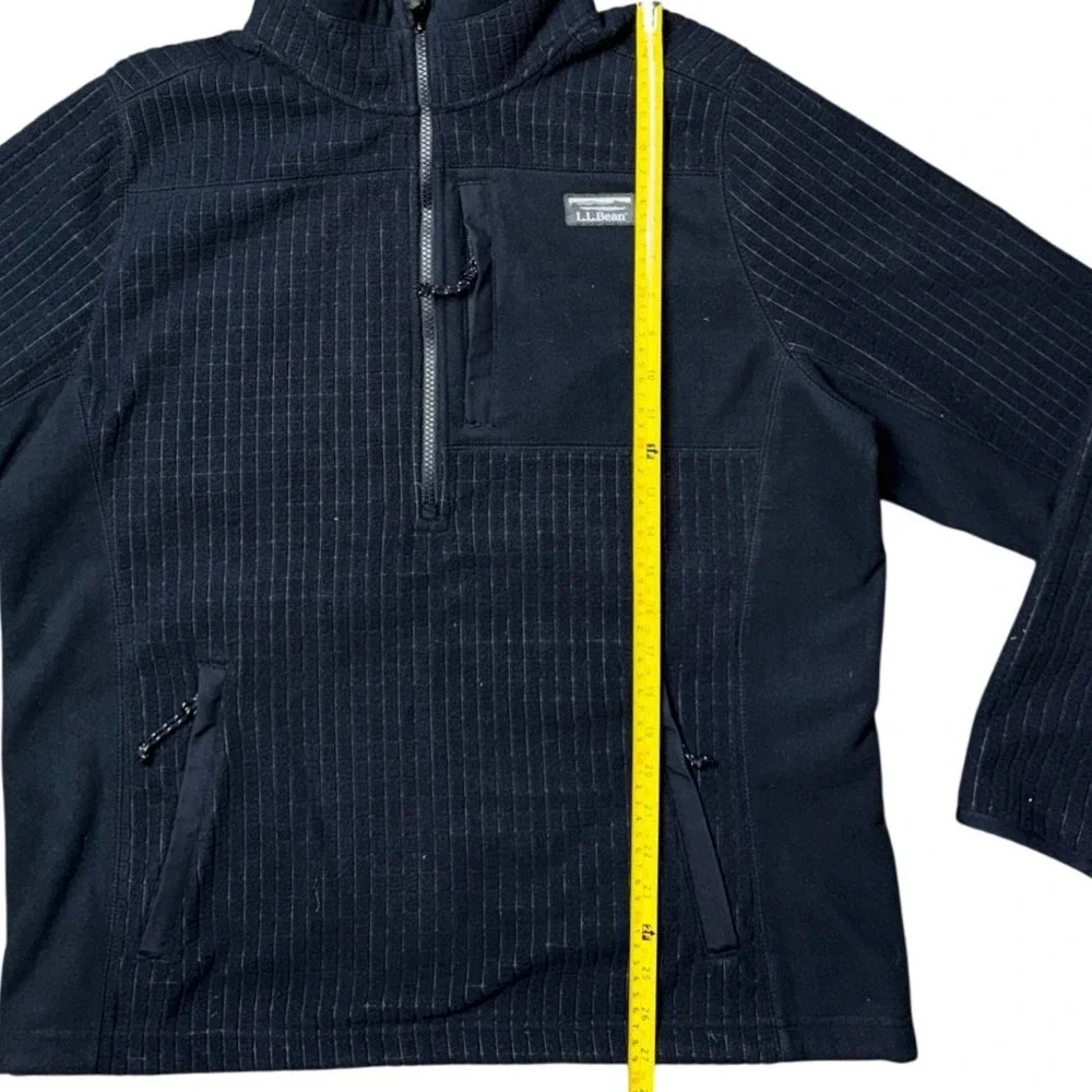 LL Bean Mens Quarter Zip Grid Fleece Pullover Black‎ Textured Jacket 1333